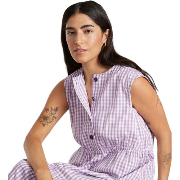 EVERLANE The Tiered Sleeveless Button Down Midi Dress Orchid Gingham-Size XXS - Picture 8 of 10